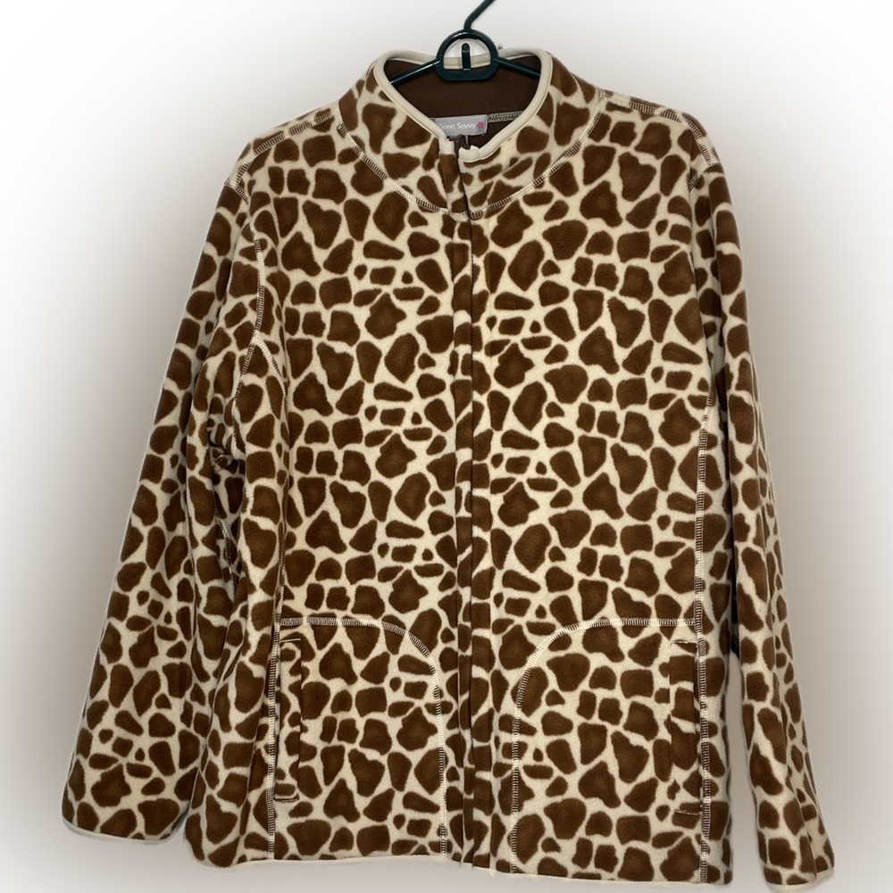 Giraffe Print Fleece Jacket Sport Savvy